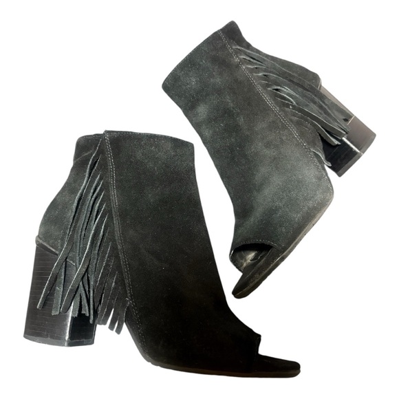 KENNETH COLE REACTIONFringe Suede Open Toe Booties - Picture 1 of 9